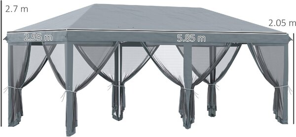 VivaGarden Gazebo da Giardino 6x3 mt Pieghevole in Acciaio/Tessuto con Zanzariere colore Grigio