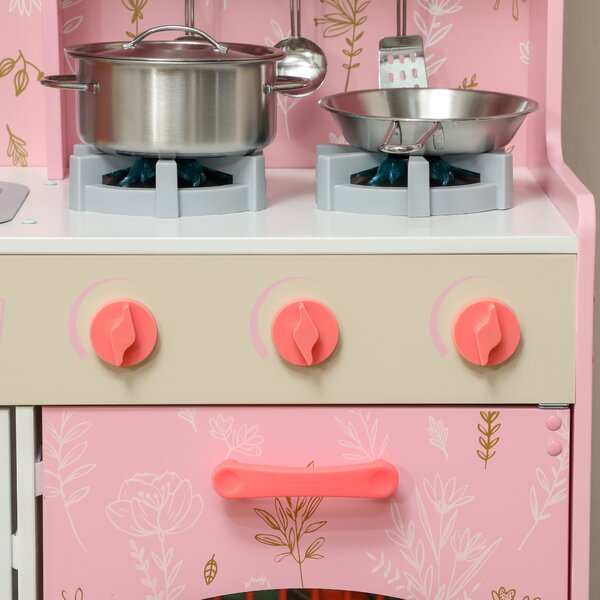 AIYAPLAY Cucina giocattolo con luci, suoni, forno e microonde, Rosa | Aosom Italy