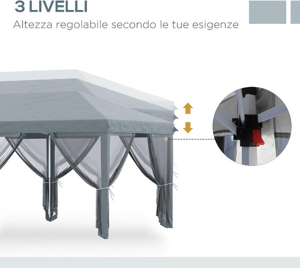 VivaGarden Gazebo da Giardino 6x3 mt Pieghevole in Acciaio/Tessuto con Zanzariere colore Grigio