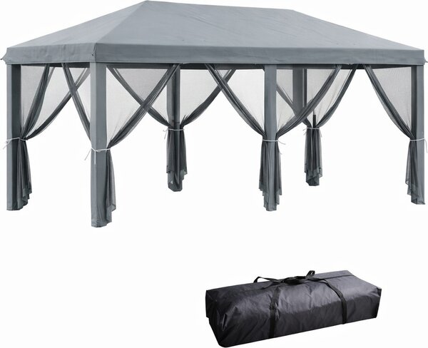 VivaGarden Gazebo da Giardino 6x3 mt Pieghevole in Acciaio/Tessuto con Zanzariere colore Grigio