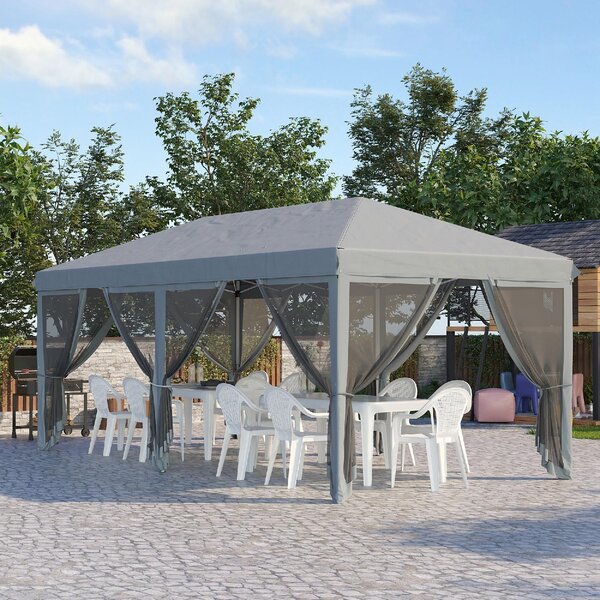 VivaGarden Gazebo da Giardino 6x3 mt Pieghevole in Acciaio/Tessuto con Zanzariere colore Grigio