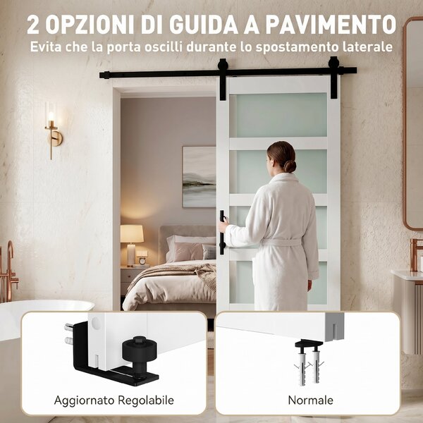 HOMCOM Porta Scorrevole Rustico Interno con Binario Silenzioso, Kit Ferramenta e Maniglia, Bianco | Aosom Italy