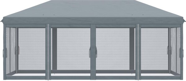 VivaGarden Gazebo da Giardino 6x3 mt Pieghevole in Acciaio/Tessuto con Zanzariere colore Grigio