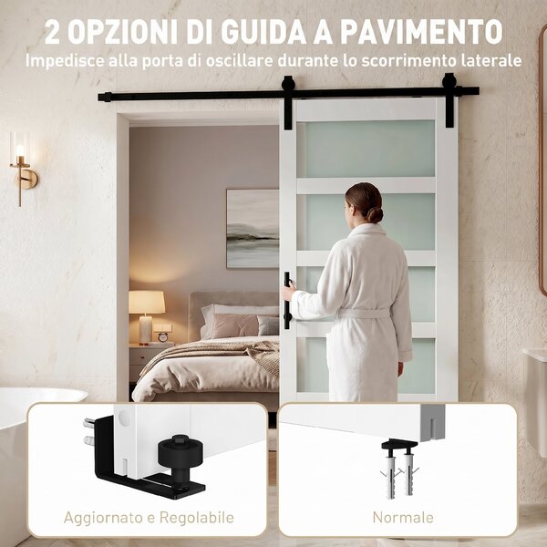 HOMCOM Porta Scorrevole con Kit e Pannelli in Vetro per Bagno, 91.4x213.4 cm, Bianco | Aosom Italy