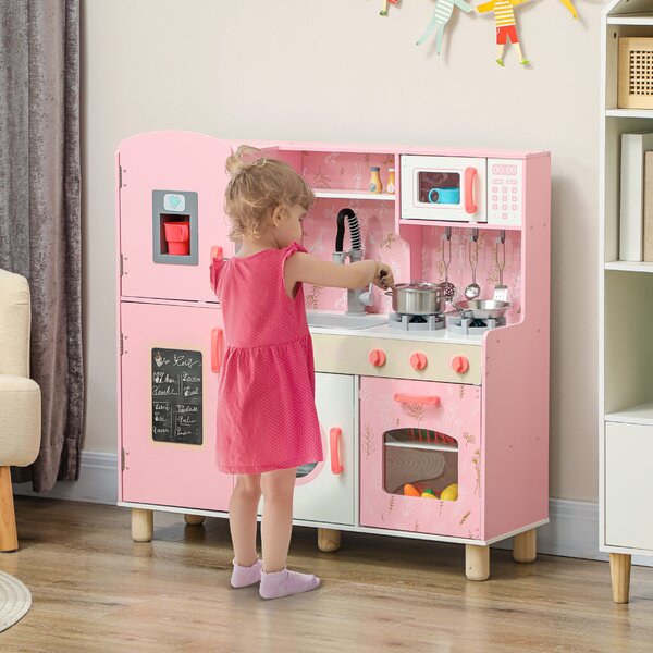 AIYAPLAY Cucina giocattolo con luci, suoni, forno e microonde, Rosa | Aosom Italy