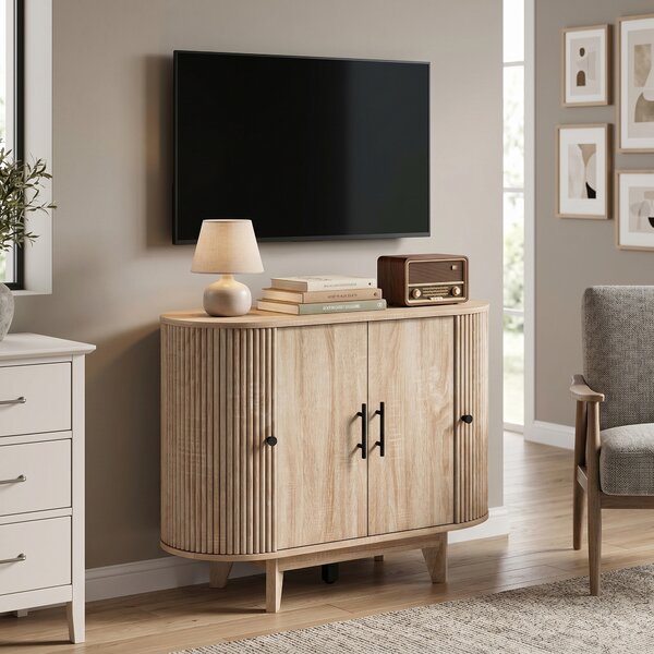 HOMCOM Credenza per Soggiorno, Mobile Contenitore Ovale con 4 Ante e Ripiani Regolabili, 90x40x76 cm, Rovere | Aosom Italy