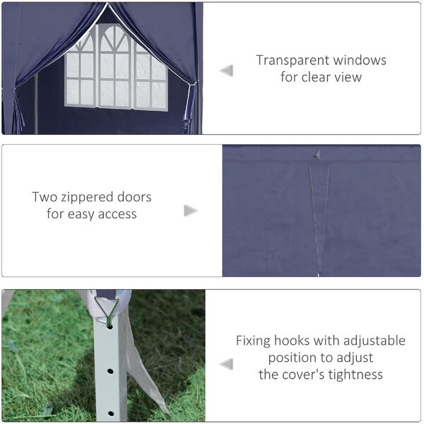 VivaGarden Gazebo da Giardino 6x3 mt Tendone per Feste Pieghevole in Acciaio/Tessuto con Protezione raggi UV e Tende Laterali con Finestre colore Blu