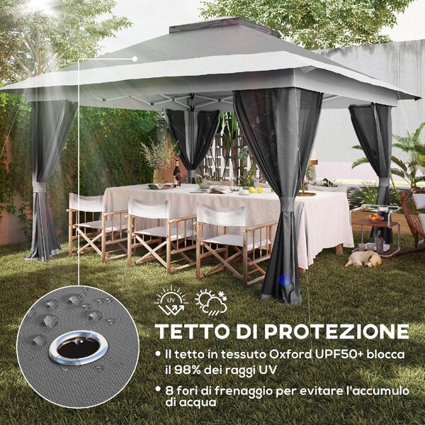 VivaGarden Gazebo da Giardino 6x3 mt Pieghevole in Metallo/Tessuto con Doppio tetto Protezione raggi UV e Tende colore Grigio