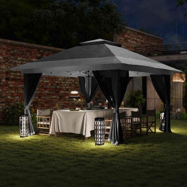 VivaGarden Gazebo da Giardino 6x3 mt Pieghevole in Metallo/Tessuto con Doppio tetto Protezione raggi UV e Tende colore Grigio