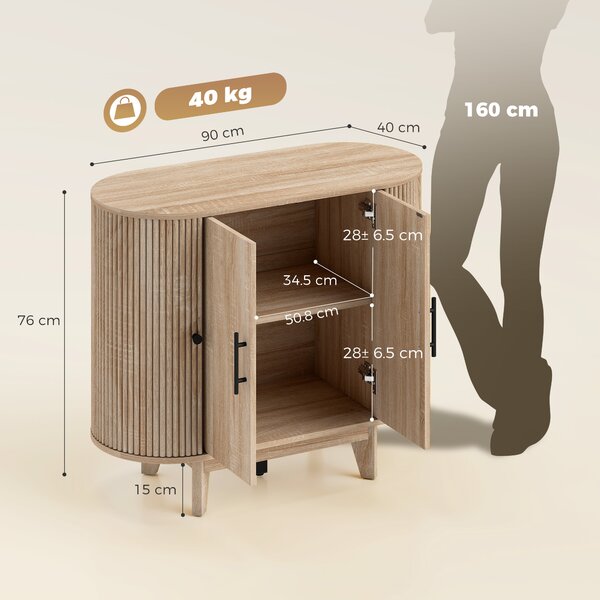HOMCOM Credenza per Soggiorno, Mobile Contenitore Ovale con 4 Ante e Ripiani Regolabili, 90x40x76 cm, Rovere | Aosom Italy
