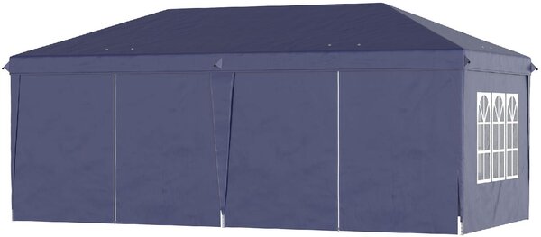 VivaGarden Gazebo da Giardino 6x3 mt Tendone per Feste Pieghevole in Acciaio/Tessuto con Protezione raggi UV e Tende Laterali con Finestre colore Blu