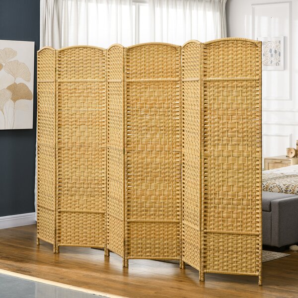 HOMCOM Paravento Divisorio Pieghevole 6 Pannelli con Motivo Intrecciato e Legno di Pino, 270x1,7x180 cm, Legno Naturale | Aosom Italy