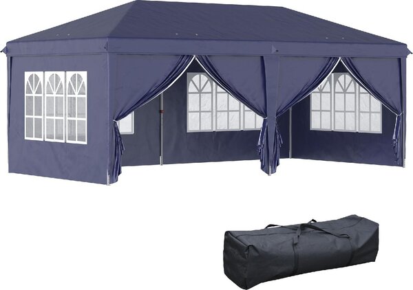 VivaGarden Gazebo da Giardino 6x3 mt Tendone per Feste Pieghevole in Acciaio/Tessuto con Protezione raggi UV e Tende Laterali con Finestre colore Blu