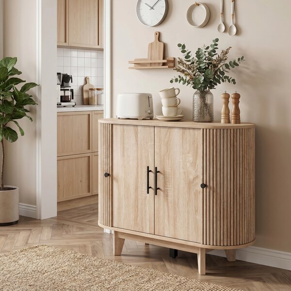 HOMCOM Credenza per Soggiorno, Mobile Contenitore Ovale con 4 Ante e Ripiani Regolabili, 90x40x76 cm, Rovere | Aosom Italy