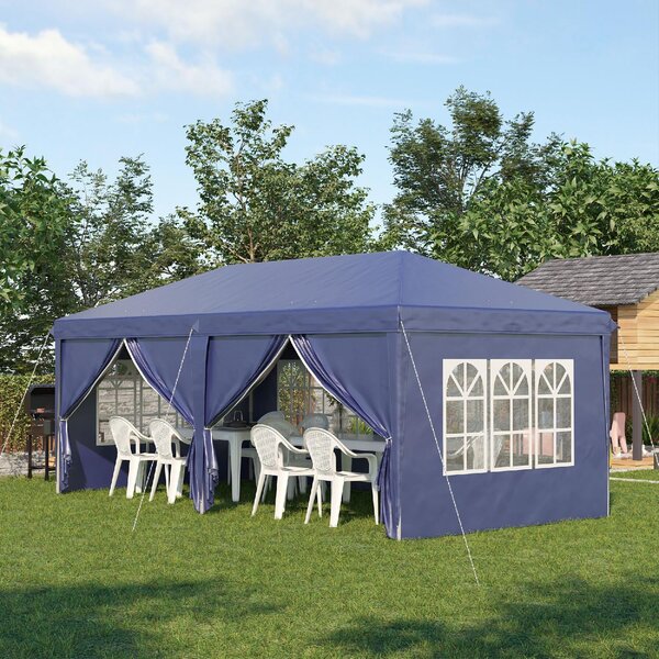 VivaGarden Gazebo da Giardino 6x3 mt Tendone per Feste Pieghevole in Acciaio/Tessuto con Protezione raggi UV e Tende Laterali con Finestre colore Blu