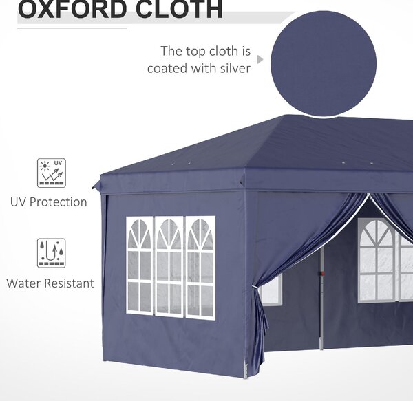 VivaGarden Gazebo da Giardino 6x3 mt Tendone per Feste Pieghevole in Acciaio/Tessuto con Protezione raggi UV e Tende Laterali con Finestre colore Blu