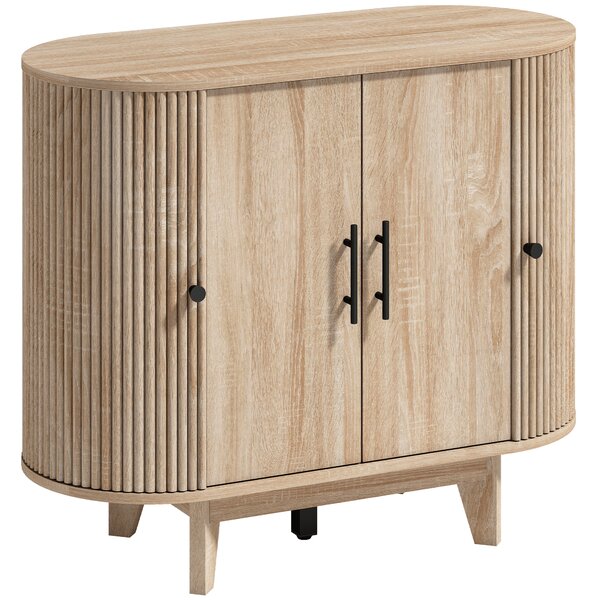 HOMCOM Credenza per Soggiorno, Mobile Contenitore Ovale con 4 Ante e Ripiani Regolabili, 90x40x76 cm, Rovere | Aosom Italy