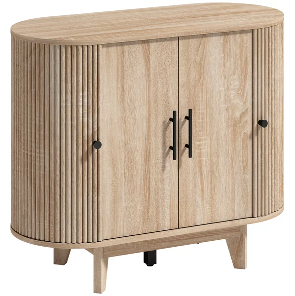 HOMCOM Credenza per Soggiorno, Mobile Contenitore Ovale con 4 Ante e Ripiani Regolabili, 90x40x76 cm, Rovere | Aosom Italy