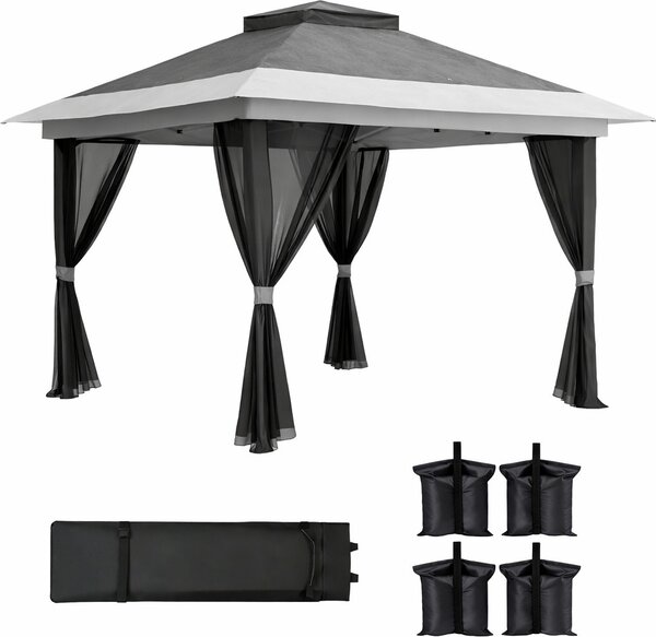 VivaGarden Gazebo da Giardino 6x3 mt Pieghevole in Metallo/Tessuto con Doppio tetto Protezione raggi UV e Tende colore Grigio