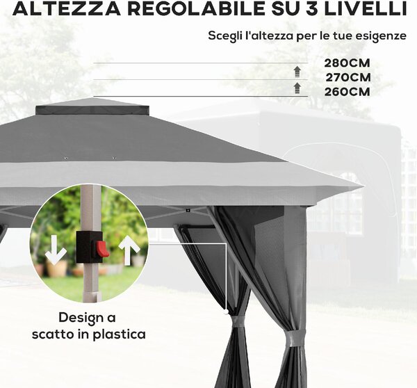 VivaGarden Gazebo da Giardino 6x3 mt Pieghevole in Metallo/Tessuto con Doppio tetto Protezione raggi UV e Tende colore Grigio