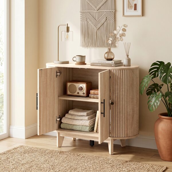 HOMCOM Credenza per Soggiorno, Mobile Contenitore Ovale con 4 Ante e Ripiani Regolabili, 90x40x76 cm, Rovere | Aosom Italy