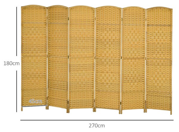 HOMCOM Paravento Divisorio Pieghevole 6 Pannelli con Motivo Intrecciato e Legno di Pino, 270x1,7x180 cm, Legno Naturale | Aosom Italy
