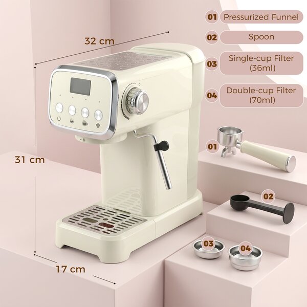 HOMCOM Macchina da caffè espresso 20 bar 1350W con montalatte, acqua calda e scaldatazze | Aosom Italy