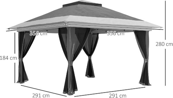 VivaGarden Gazebo da Giardino 6x3 mt Pieghevole in Metallo/Tessuto con Doppio tetto Protezione raggi UV e Tende colore Grigio