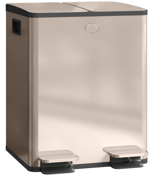 HOMCOM Pattumiera 2 Scomparti da Cucina 2 x 20 L con Chiusura Ammortizzata in Acciaio Inossidabile, 45.8x36x51.6 cm, Oro | Aosom Italy