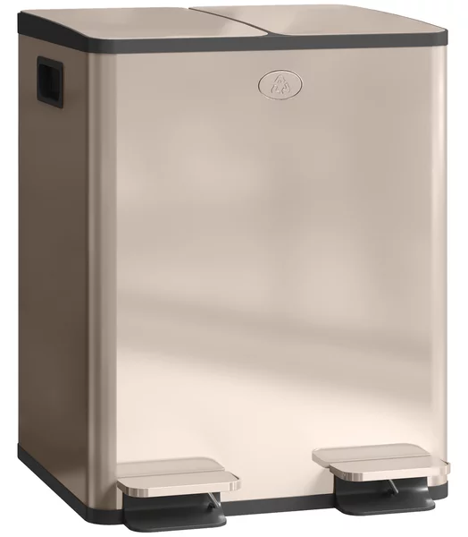 HOMCOM Pattumiera 2 Scomparti da Cucina 2 x 20 L con Chiusura Ammortizzata in Acciaio Inossidabile, 45.8x36x51.6 cm, Oro | Aosom Italy