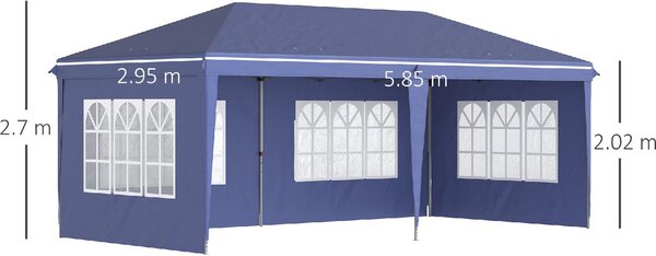 VivaGarden Gazebo da Giardino 6x3 mt Tendone per Feste Pieghevole in Acciaio/Tessuto Tende Laterali con Finestre colore Blu
