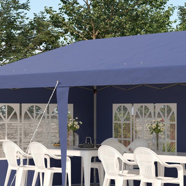 VivaGarden Gazebo da Giardino 6x3 mt Tendone per Feste Pieghevole in Acciaio/Tessuto Tende Laterali con Finestre colore Blu
