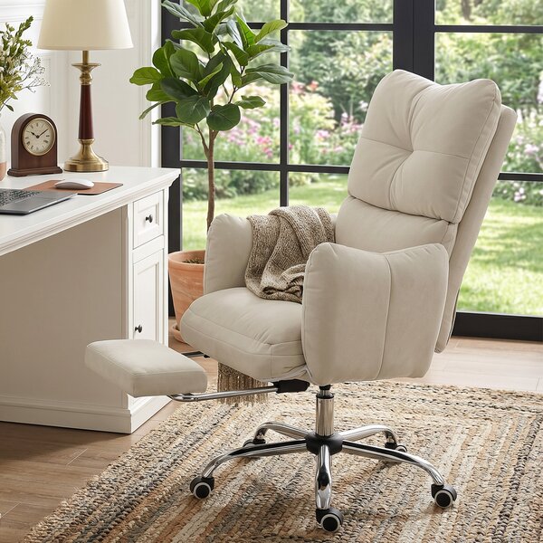 HOMCOM Sedia da Ufficio Ergonomica con Poggiapiedi e Imbottitura Spessa, Patrona per Gaming e Computer, 73x73x119 cm, Bianco Crema | Aosom Italy