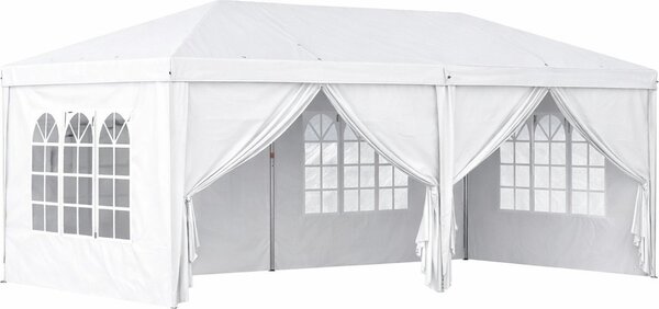 VivaGarden Gazebo da Giardino 6x3 mt Tendone per Feste Pieghevole in Acciaio/Tessuto Tende Laterali con Finestre colore Bianco