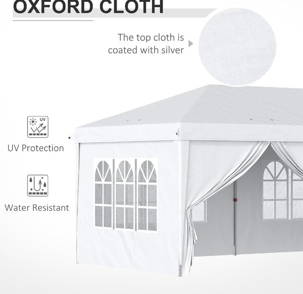 VivaGarden Gazebo da Giardino 6x3 mt Tendone per Feste Pieghevole in Acciaio/Tessuto Tende Laterali con Finestre colore Bianco