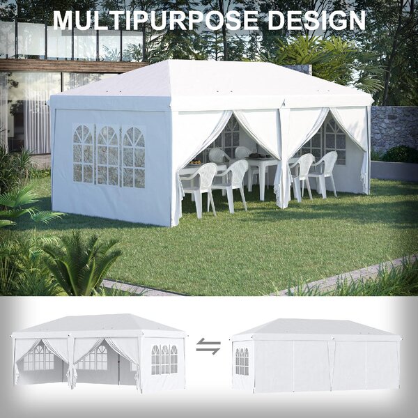VivaGarden Gazebo da Giardino 6x3 mt Tendone per Feste Pieghevole in Acciaio/Tessuto Tende Laterali con Finestre colore Bianco