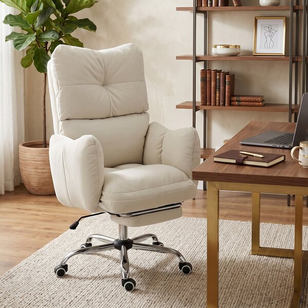 HOMCOM Sedia da Ufficio Ergonomica con Poggiapiedi e Imbottitura Spessa, Patrona per Gaming e Computer, 73x73x119 cm, Bianco Crema | Aosom Italy