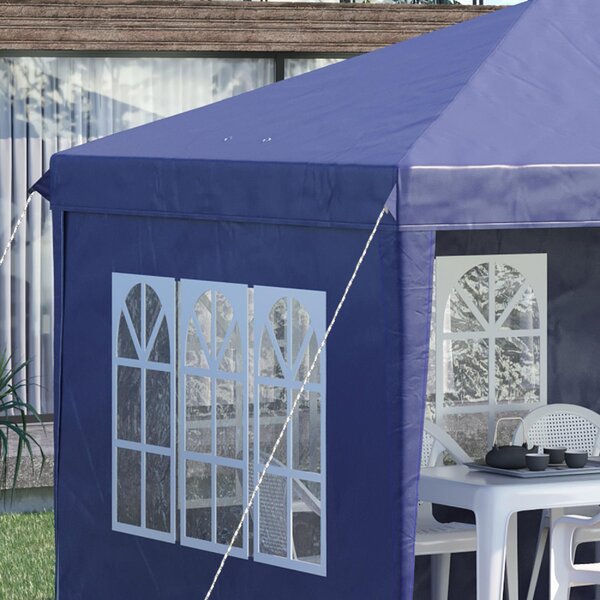 VivaGarden Gazebo da Giardino 6x3 mt Tendone per Feste Pieghevole in Acciaio/Tessuto Tende Laterali con Finestre colore Blu