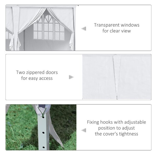 VivaGarden Gazebo da Giardino 6x3 mt Tendone per Feste Pieghevole in Acciaio/Tessuto Tende Laterali con Finestre colore Bianco