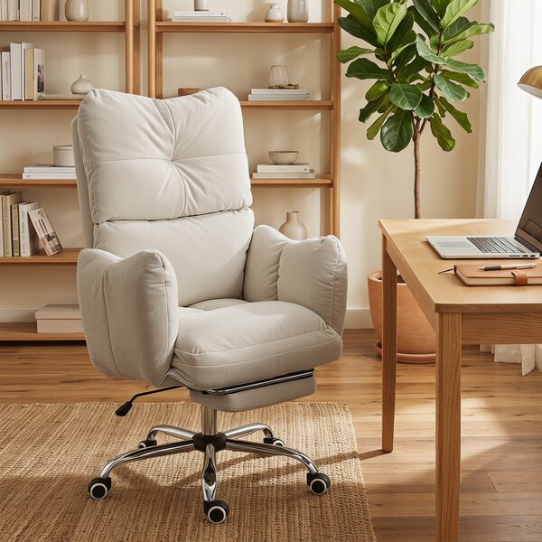HOMCOM Sedia da Ufficio Ergonomica con Poggiapiedi e Imbottitura Spessa, Patrona per Gaming e Computer, 73x73x119 cm, Bianco Crema | Aosom Italy