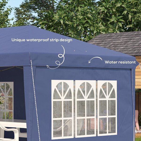 VivaGarden Gazebo da Giardino 6x3 mt Tendone per Feste Pieghevole in Acciaio/Tessuto Tende Laterali con Finestre colore Blu
