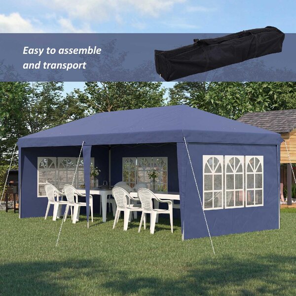 VivaGarden Gazebo da Giardino 6x3 mt Tendone per Feste Pieghevole in Acciaio/Tessuto Tende Laterali con Finestre colore Blu
