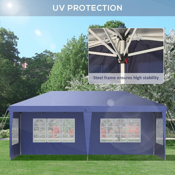 VivaGarden Gazebo da Giardino 6x3 mt Tendone per Feste Pieghevole in Acciaio/Tessuto Tende Laterali con Finestre colore Blu