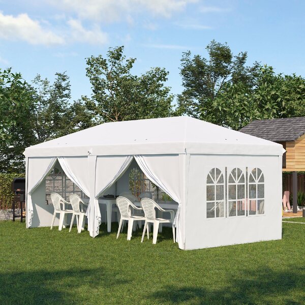 VivaGarden Gazebo da Giardino 6x3 mt Tendone per Feste Pieghevole in Acciaio/Tessuto Tende Laterali con Finestre colore Bianco