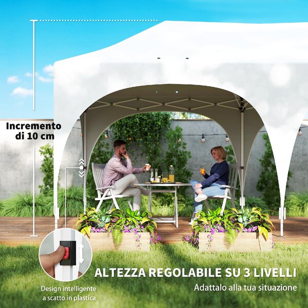 VivaGarden Gazebo da Giardino 6x3 mt Tendone per Feste Pieghevole in Metallo/Tessuto Tende Laterali con Finestre colore Bianco