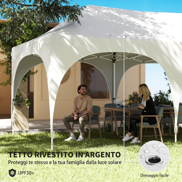 VivaGarden Gazebo da Giardino 6x3 mt Tendone per Feste Pieghevole in Metallo/Tessuto Tende Laterali con Finestre colore Bianco