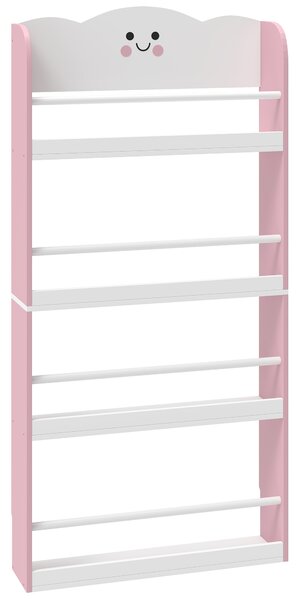AIYAPLAY Libreria Montessoriana per Bambini 3-6 Anni con Tema Zucchero Filato, 4 Ripiani in Legno, per Cameretta, Rosa | Aosom Italy