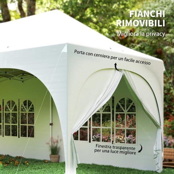 VivaGarden Gazebo da Giardino 6x3 mt Tendone per Feste Pieghevole in Metallo/Tessuto Tende Laterali con Finestre colore Bianco