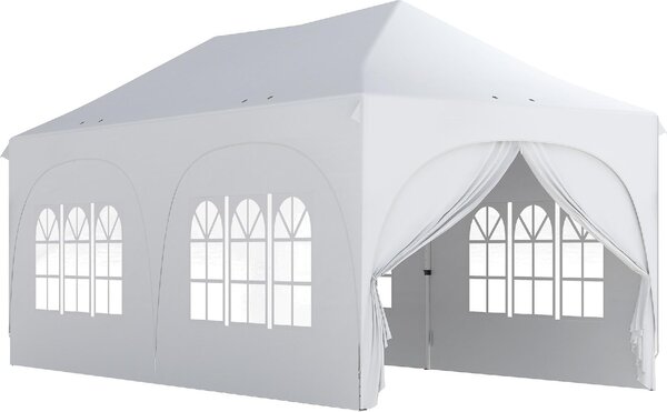 VivaGarden Gazebo da Giardino 6x3 mt Tendone per Feste Pieghevole in Metallo/Tessuto Tende Laterali con Finestre colore Bianco
