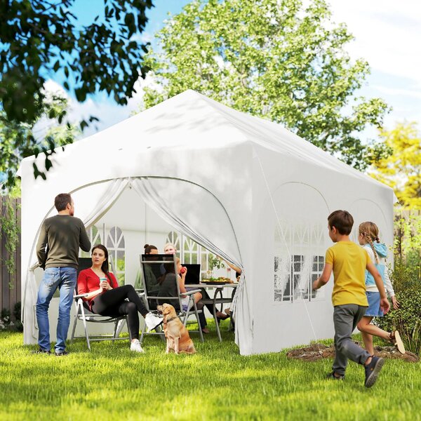 VivaGarden Gazebo da Giardino 6x3 mt Tendone per Feste Pieghevole in Metallo/Tessuto Tende Laterali con Finestre colore Bianco